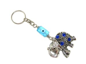 Lucky Elephant & Lucky Evil Eye Nazar Boncuk Charm Keyring - Protection - Handmade