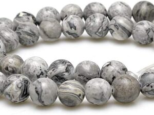 Bulk Wholesale 8mm Grey Map Stone Natural Round Full Strand Semi Precious Healing Gemstone Beads for DIY Bracelet Necklace Jewellery Making