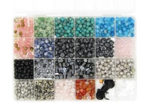 Bead Jewellery Making Craft Kit, Gemstone Beads, Spacer Beads, Elasticated Cords DIY Kit