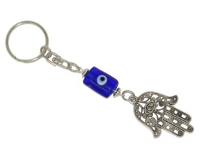 Hamsa Hand & Lucky Evil Eye Nazar Boncuk Charm Keyring - Protection - Handmade