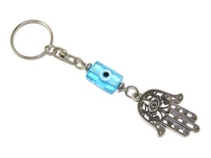 Hamsa Hand & Lucky Evil Eye Nazar Boncuk Charm Keyring - Protection - Handmade