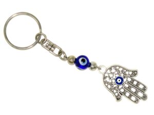 Hamsa Hand & Lucky Evil Eye Charm Keyring - Protection - Handmade