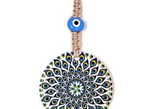 10cm Ceramic Lucky Evil Eye Nazar Boncuk and Macramé Wall Hanging Amulet