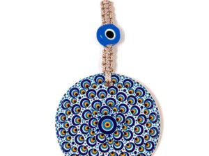 10cm Ceramic Lucky Evil Eye Nazar Boncuk and Macramé Wall Hanging
