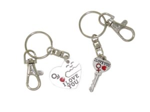 2pcs Heart and Key I Love You Charm Keyring