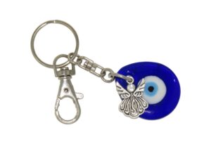 3cm Glass Lucky Evil Eye & Angel Charm Keyring
