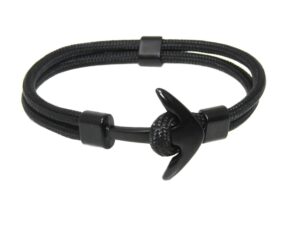 Mens Black Bracelet Modern Design 4mm Paracord with Anchor Design Clasp