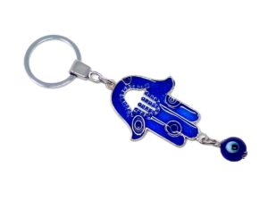 Blue Enamelled Hamsa Hand Charm Keyring