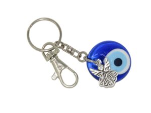 3cm Glass Lucky Evil Eye with Angel Charm Keyring