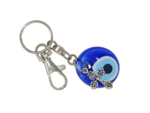 3cm Glass Lucky Evil Eye & Cross Charm Keyring