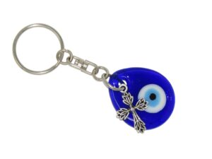 3cm Glass Lucky Evil Eye & Cross Charm Keyring