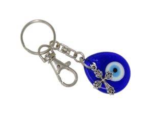 3cm Glass Lucky Evil Eye & Cross Charm Keyring