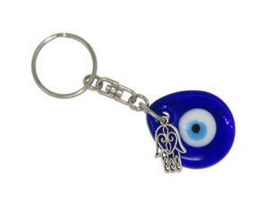 3cm Glass Lucky Evil Eye & Hamsa Hand Charm Keyring