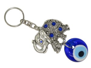 3cm Lucky Evil Eye & Elephant Charm Keyring