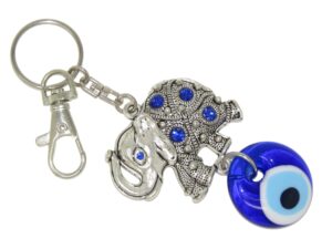 3cm Lucky Evil Eye & Elephant Charm Keyring