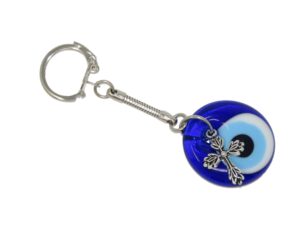3cm Glass Lucky Evil Eye Cross Charm Keyring