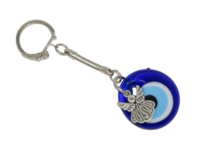 3cm Glass Lucky Evil Eye & Guardian Angel Charm Keyring