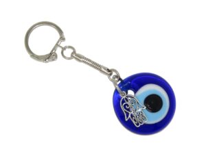 3cm Glass Lucky Evil Eye & Hamsa Hand Charm Keyring