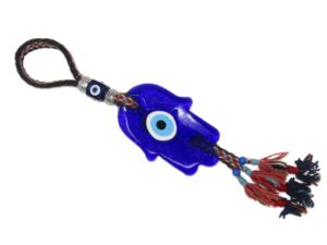 Large 15cm Glass Hamsa Hand Lucky Evil Eye Hanging with Knotted Accessories