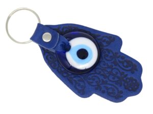 Blue Hamsa Hand Charm Keyring - 3cm Lucky Evil Eye Good Luck Charm
