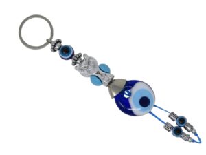 Lucky Owl Charm & Lucky Evil Eye Charm Keyring