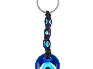 Lucky Evil Eye Glass Black Macramé Keyring Amulet, 11cm, Width 3cm