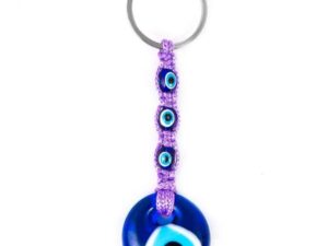3cm Lucky Evil Eye Glass Purple Macramé Keyring Amulet