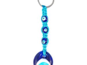 3cm Lucky Evil Eye Glass Blue Macramé Keyring Amulet