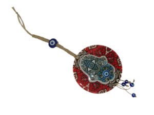Beautiful Fusion Glass Circular Hamsa Hand Hand of Fatima & Lucky Evil Eye Wall Hanging Amulet Protection & Good Luck