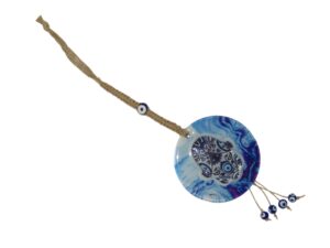 Beautiful Fusion Glass Circular Hamsa Hand Hand of Fatima & Lucky Evil Eye Wall Hanging Amulet Protection & Good Luck
