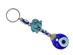 Lucky Elephant Charm & 3cm Glass Lucky Evil Eye Keyring Bag Hanger