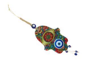 Beautiful Fusion Glass Hamsa Hand Hand of Fatima & Lucky Evil Eye Wall Hanging Amulet Protection & Good Luck