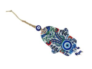 Beautiful Fusion Glass Hamsa Hand Hand of Fatima & Lucky Evil Eye Wall Hanging Amulet Protection & Good Luck