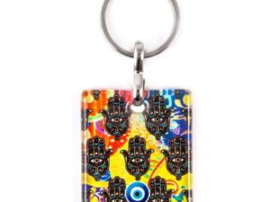 Hamsa Hand & Lucky Evil Eye Nazar Boncuk Glass Keyring Protection & Good Luck