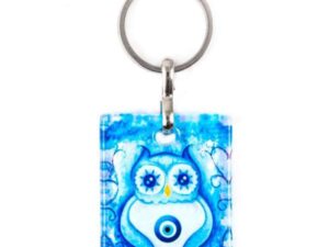 Owl & Lucky Evil Eye Nazar Boncuk Glass Keyring Protection & Good Luck