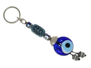Glass Lucky Evil Eye Nazar Boncuk Amulet Charm Keyring Bag Hanger Protection & Good Luck, Blue, 12cm x 3cm