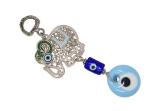 3cm Glass Lucky Evil Eye Nazar Boncuk Amulet & Elephant Charm Hanger Protection & Good Luck