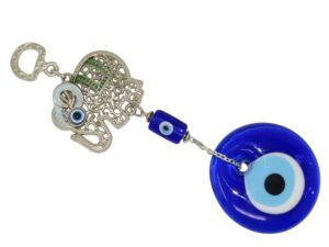 5cm Glass Lucky Evil Eye Nazar Boncuk Amulet & Elephant Charm Hanger Protection & Good Luck, Blue