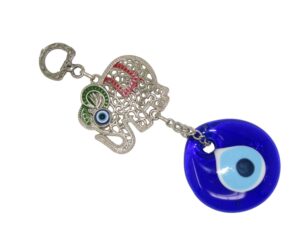 5cm Glass Lucky Evil Eye Nazar Boncuk Amulet & Elephant Charm Hanger Protection & Good Luck