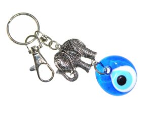 3cm Glass Lucky Evil Eye/Nazar Boncuk & Lucky Elephant Keyring Hanging Handmade