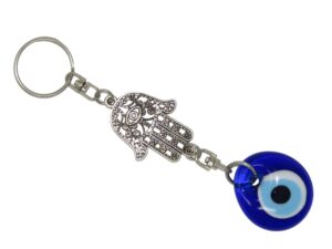 3cm Glass Lucky Evil Eye & Hamsa Hand Keyring/Hanger for Protection & Good Luck