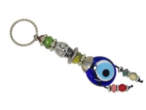 3cm Glass Lucky Evil Eye, Skull and mixed beads Keyring/Hanger for Protection & Good Luck