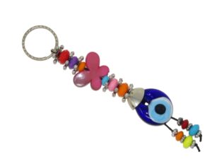 3cm Glass Lucky Evil Eye, Butterfly and mixed beads Keyring/Hanger for Protection & Good Luck