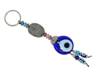3cm Glass Lucky Evil Eye and Mixed Beads Keyring/Hanger for Protection & Good Luck