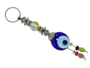3cm Glass Lucky Evil Eye and Mixed Beads Keyring/Hanger for Protection & Good Luck