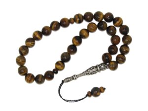 Prayer Worry Beads Tasbih 10mm Tigers Eye Gemstone and 925 Sterling Silver in Gift Box Handmade Design