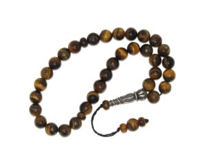 Prayer Worry Beads Tasbih 8mm Tigers Eye Gemstone Beads and 925 Sterling Silver in Gift Box Handmade Design