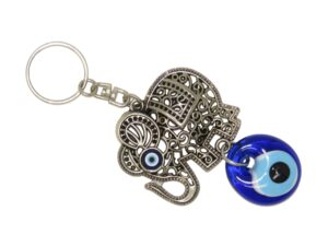 3cm Lucky Evil Eye & Elephant Charm Keyring Hanging Protection & Good Luck