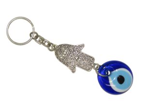 3cm Glass Lucky Evil Eye & Hamsa Hand Keyring/Hanger for Protection & Good Luck
