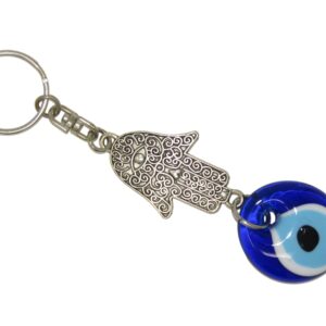 3cm Glass Lucky Evil Eye & Hamsa Hand Keyring/Hanger for Protection & Good Luck